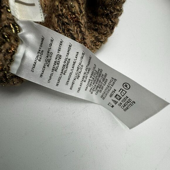 ANN TAYLOR | Womens Small Wool Gold Brown V-Neck Metallic Sparkle Sweater Ribbed - Picture 5 of 8